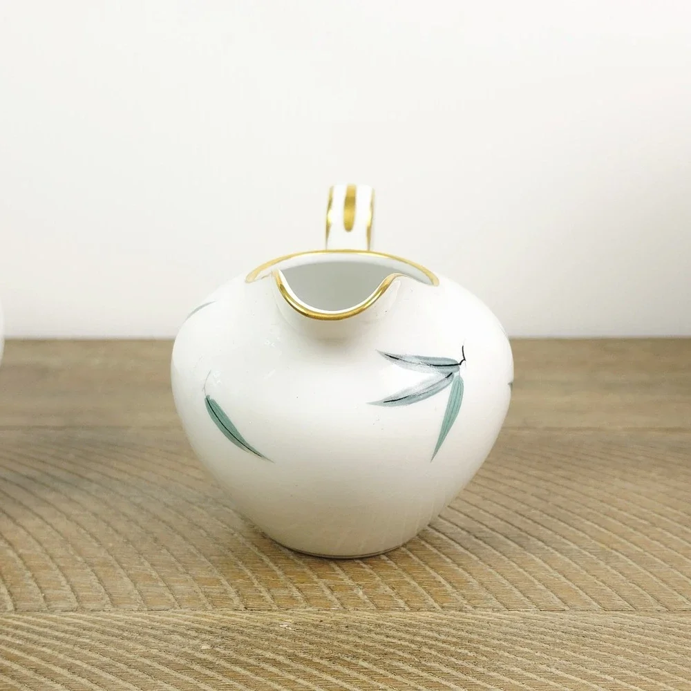 Noritake China 5540 Sugar Bowl‎ and Creamer Teal Bamboo Black Gold Leaves